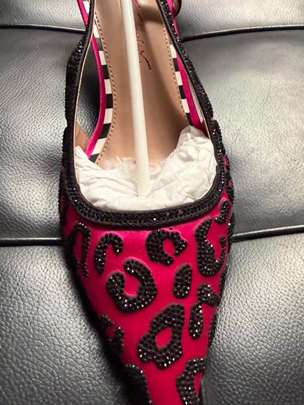 Pink Rhinestone Leopard-Print Pointed Toe Women's Shoe Betsey johnson